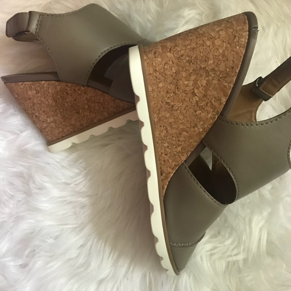 Dark Taupe Open Toe Cork Heel Sandal - Size 11 - Picture 2 of 7